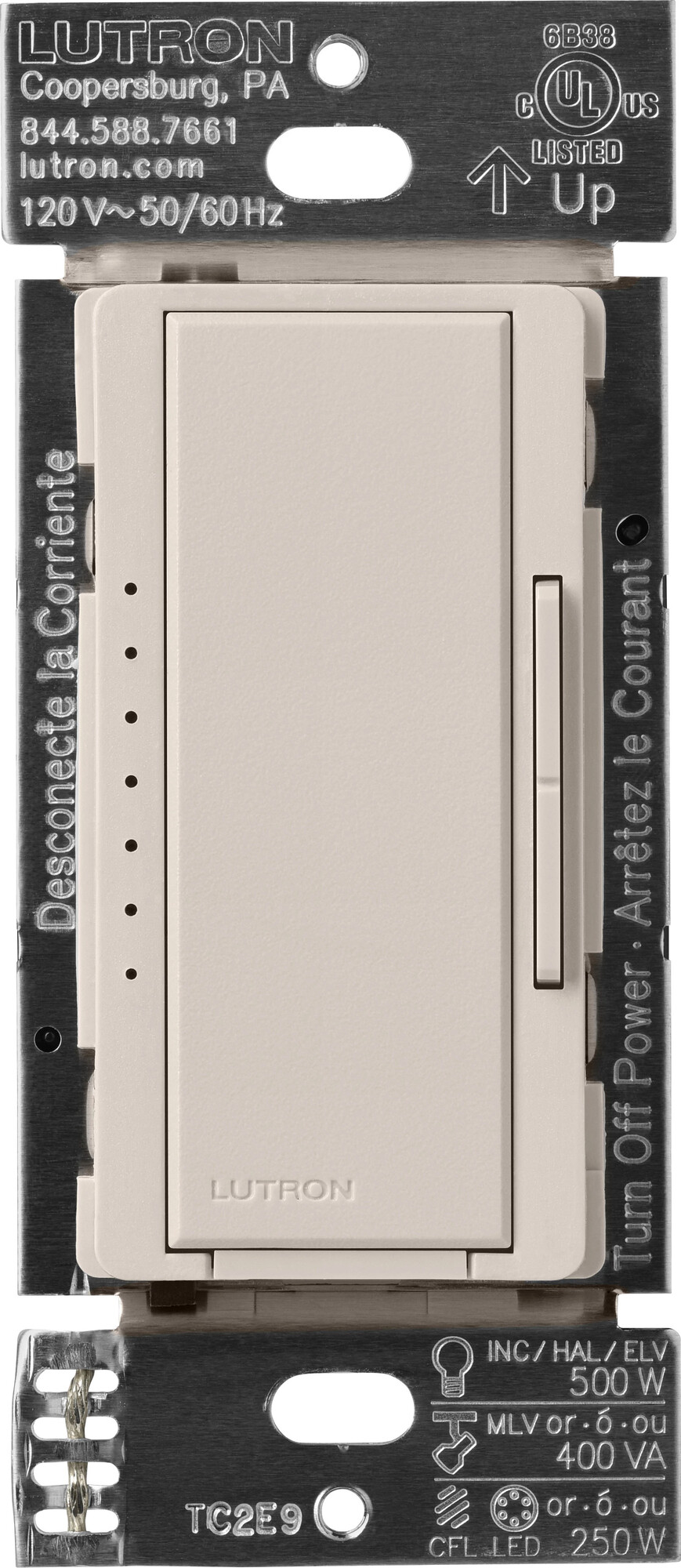 MA-PRO-TP Maestro PRO LED+ Dimmer Switch, 250W LED/500W ELV/400VA MLV, Neutral Optional, 1 Pole/Multi-Location, 120V, Taupe