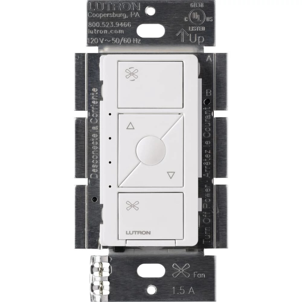 PD-FSQN-WH Caseta Original Smart Fan Speed Control Switch, 4 Speed, 1.5 Amp Fan, Neutral Required, 120V, White