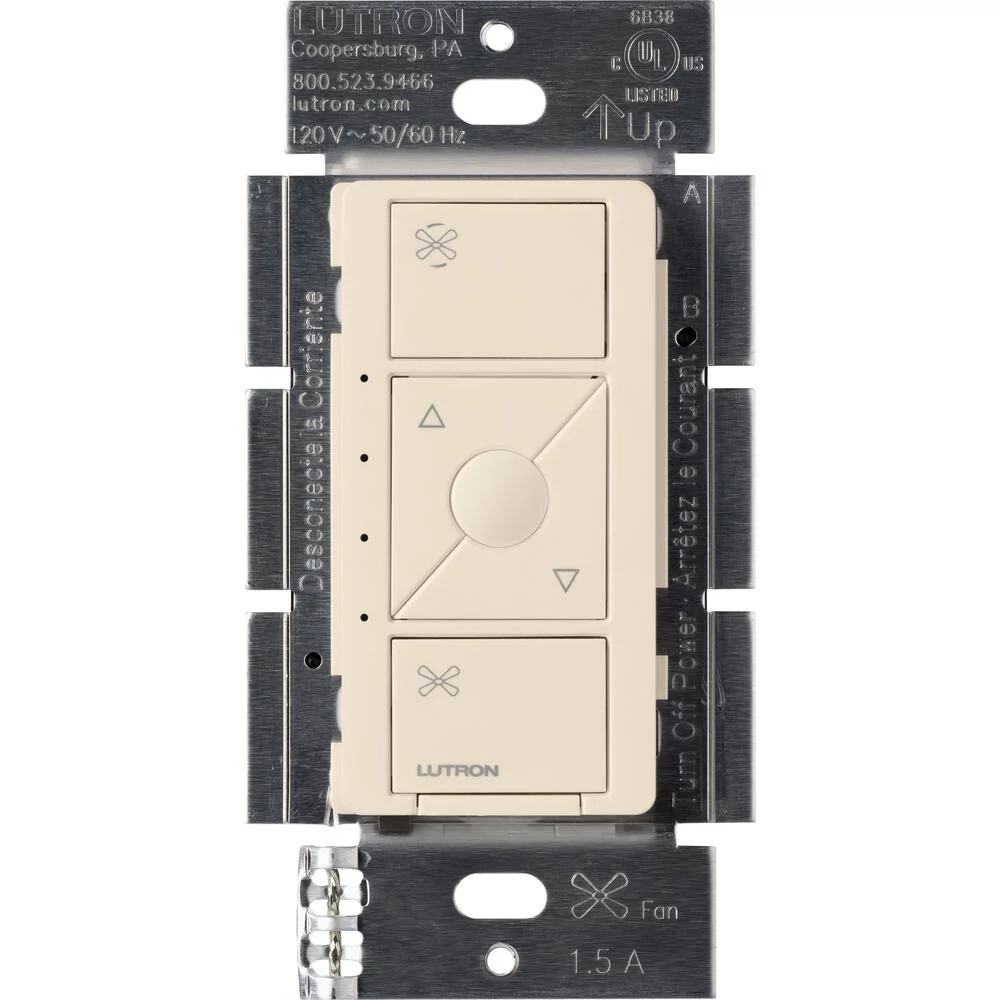 PD-FSQN-LA Caseta Original Smart Fan Speed Control Switch, 4 Speed, 1.5 Amp Fan, Neutral Required, 120V, Light Almond