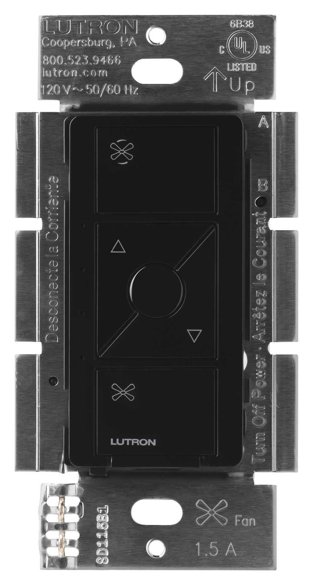 PD-FSQN-BL Caseta Original Smart Fan Speed Control Switch, 4 Speed, 1.5 Amp Fan, Neutral Required, 120V, Black