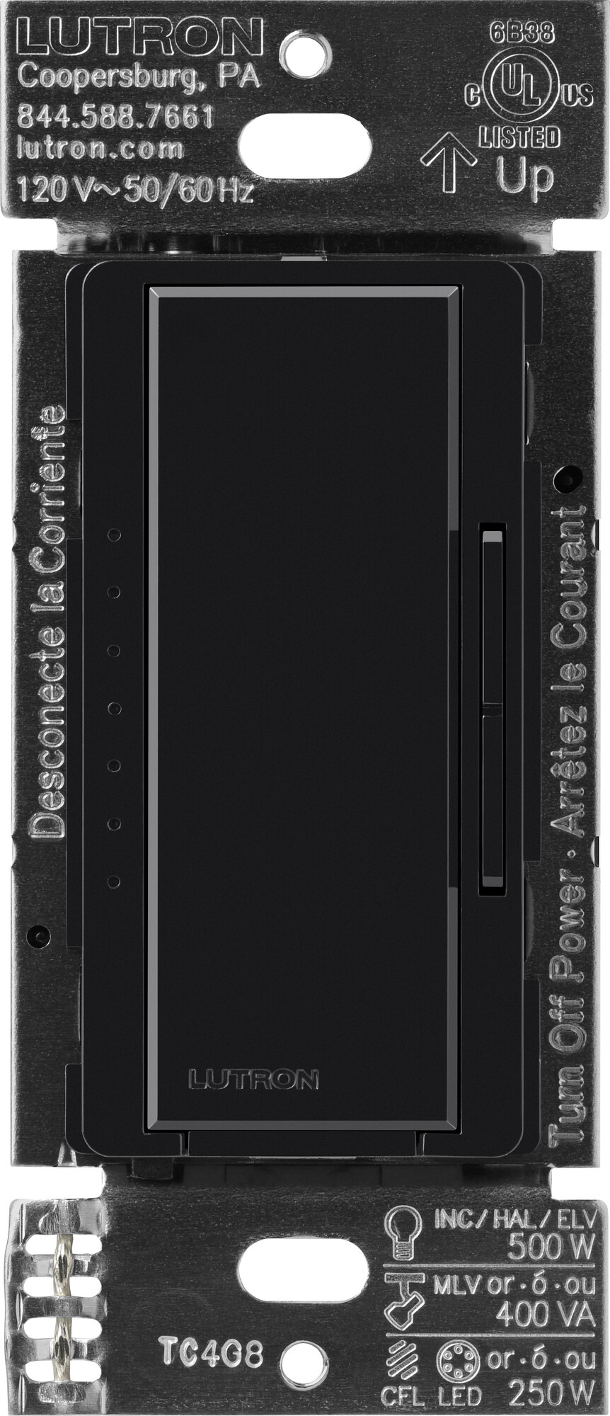 MA-PRO-BL Maestro PRO LED+ Dimmer Switch, 250W LED/500W ELV/400VA MLV, Neutral Optional, 1 Pole/Multi-Location, 120V, Black