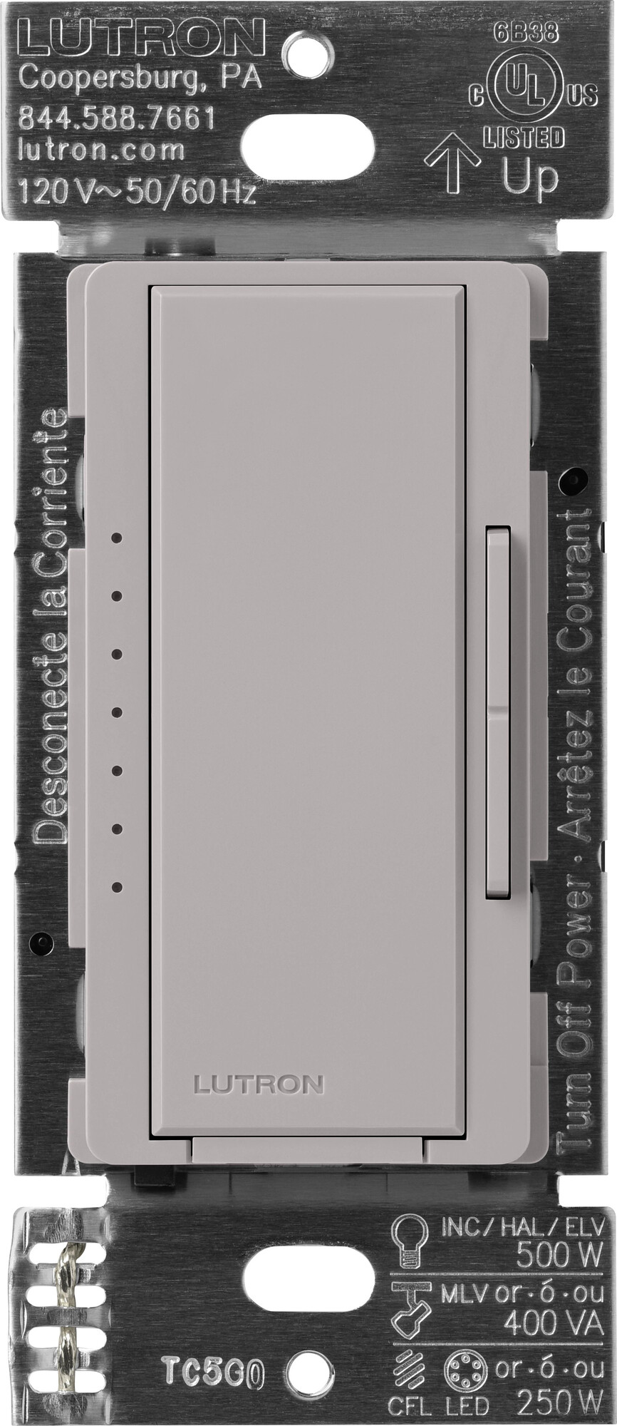 MA-PRO-GR Maestro PRO LED+ Dimmer Switch, 250W LED/500W ELV/400VA MLV, Neutral Optional, 1 Pole/Multi-Location, 120V, Gray