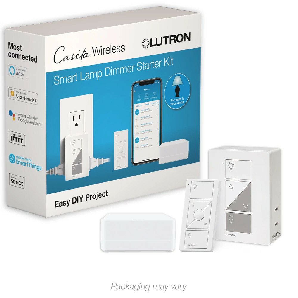 P-BDG-PKG1P Caseta Smart Lamp Dimmer Switch Kit with Smart Hub, Plug-In Lamp Dimmer, and Pico Remote, White