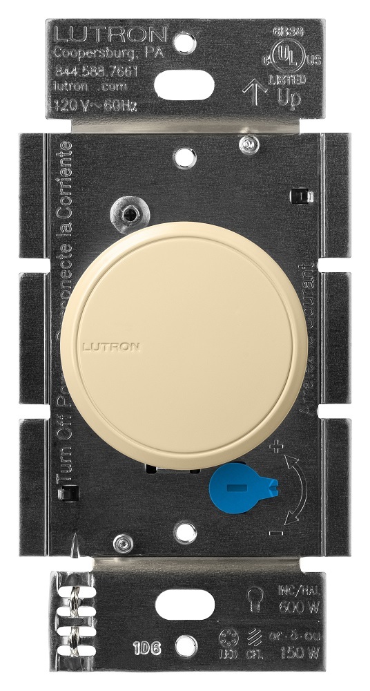 RCL-153PNLH-IV Dalia LED+ Rotary Dimmer Switch with Soft Glow Locator Light, No Neutral Required, 150W LED, 1 Pole/3-Way, Ivory