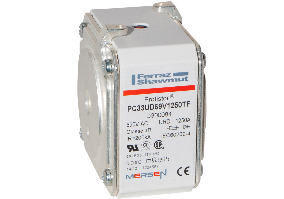 D300084 Protistor PSC Size 33 European Style High Speed Semiconductor Fuse, 1250 A, 690 V AC, 200 kA Interrupt, Class: URD/aR, Square Body