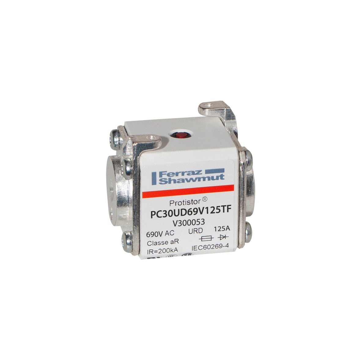 V300053 Protistor PSC Size 30 European Style High Speed Semiconductor Fuse, 125 A, 690 V AC, 200 kA Interrupt, Class: URD/aR, Square Body