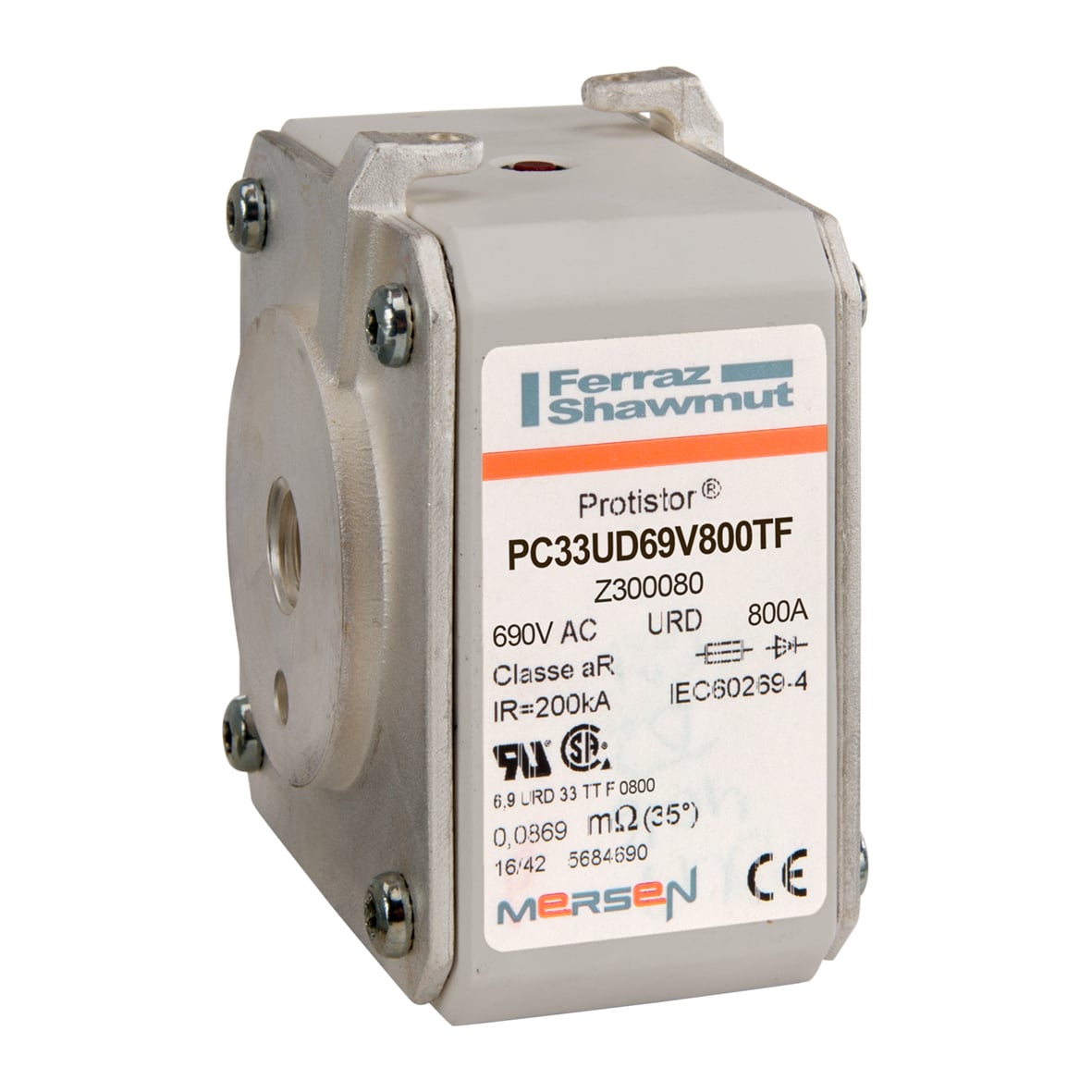 Z300080 Protistor PSC Size 33 European Style High Speed Semiconductor Fuse, 800 A, 690 V AC, 200 kA Interrupt, Class: URD/aR, Square Body