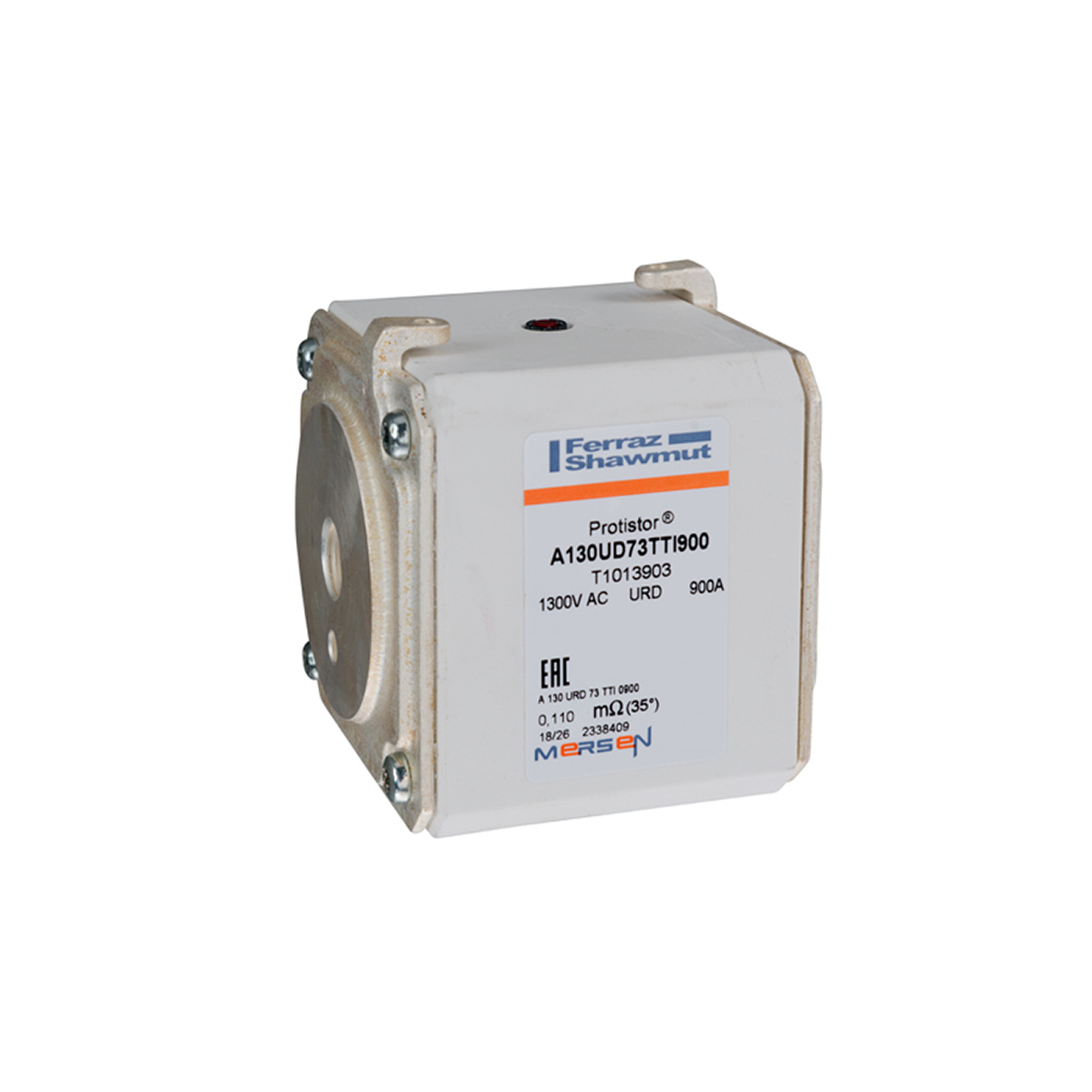 T1013903 Protistor PSC Size 73 High Speed North American Style Semiconductor Fuse, 900 A, 1.3 kV AC, 100 kA Interrupt, Class: URD/aR, Square Body