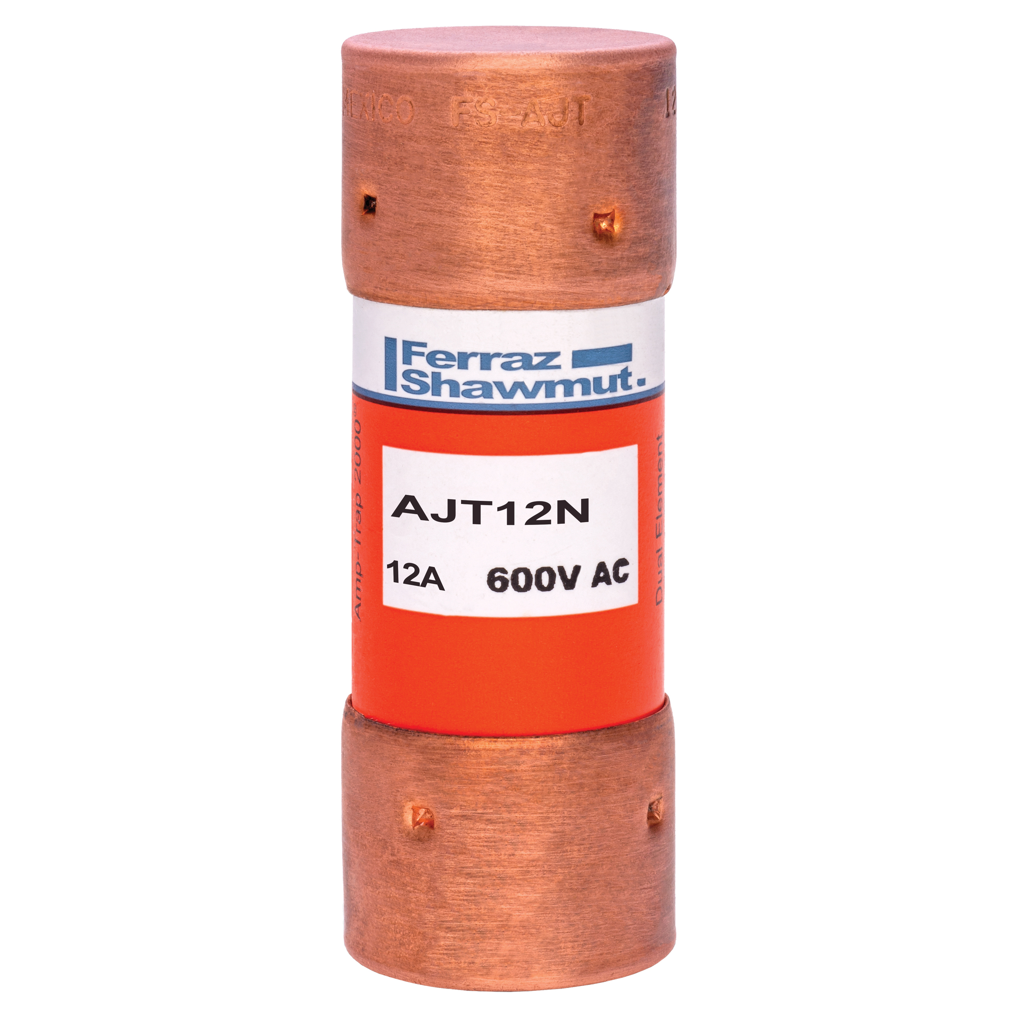 AJT12N Amp-Trap 2000 Low Voltage Time Delay Power Fuse, 12 A, 600 V AC/500 V DC, 200 kA AC/100 kA DC Interrupt, J Class