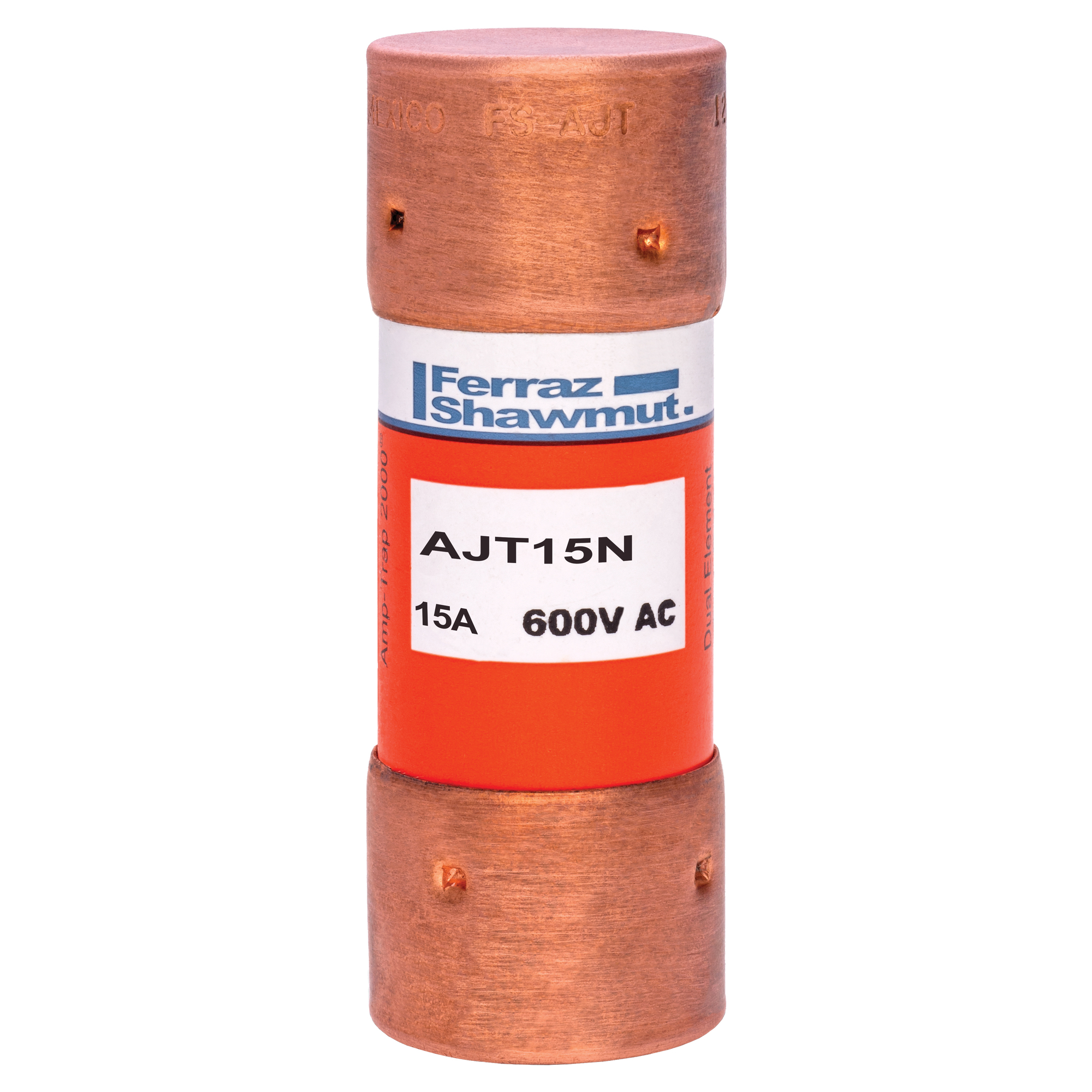 AJT15N Amp-Trap 2000 Low Voltage Time Delay Power Fuse, 15 A, 600 V AC/500 V DC, 200 kA AC/100 kA DC Interrupt, J Class