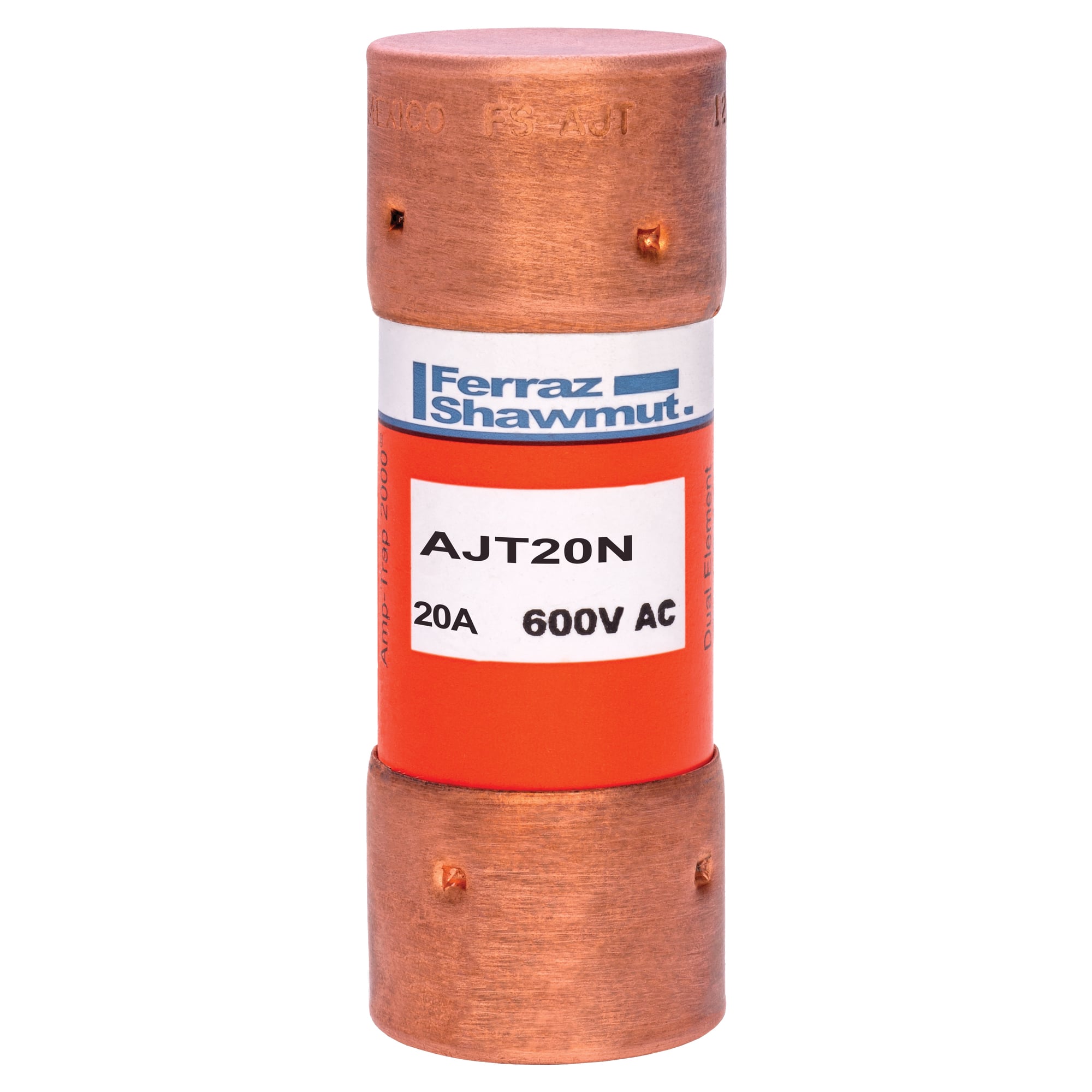AJT20N Amp-Trap 2000 Low Voltage Time Delay Power Fuse, 20 A, 600 V AC/500 V DC, 200 kA AC/100 kA DC Interrupt, J Class