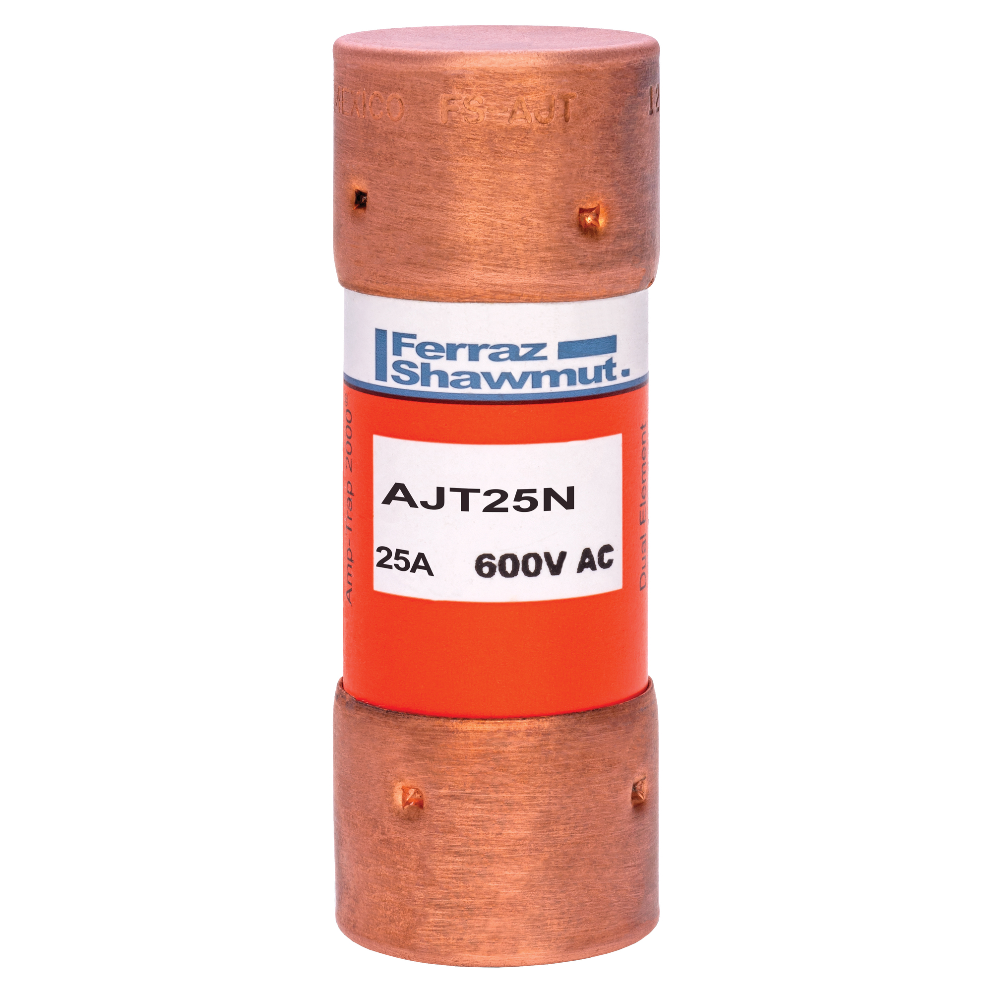 AJT25N Amp-Trap 2000 Low Voltage Time Delay Power Fuse, 25 A, 600 V AC/500 V DC, 200 kA AC/100 kA DC Interrupt, J Class