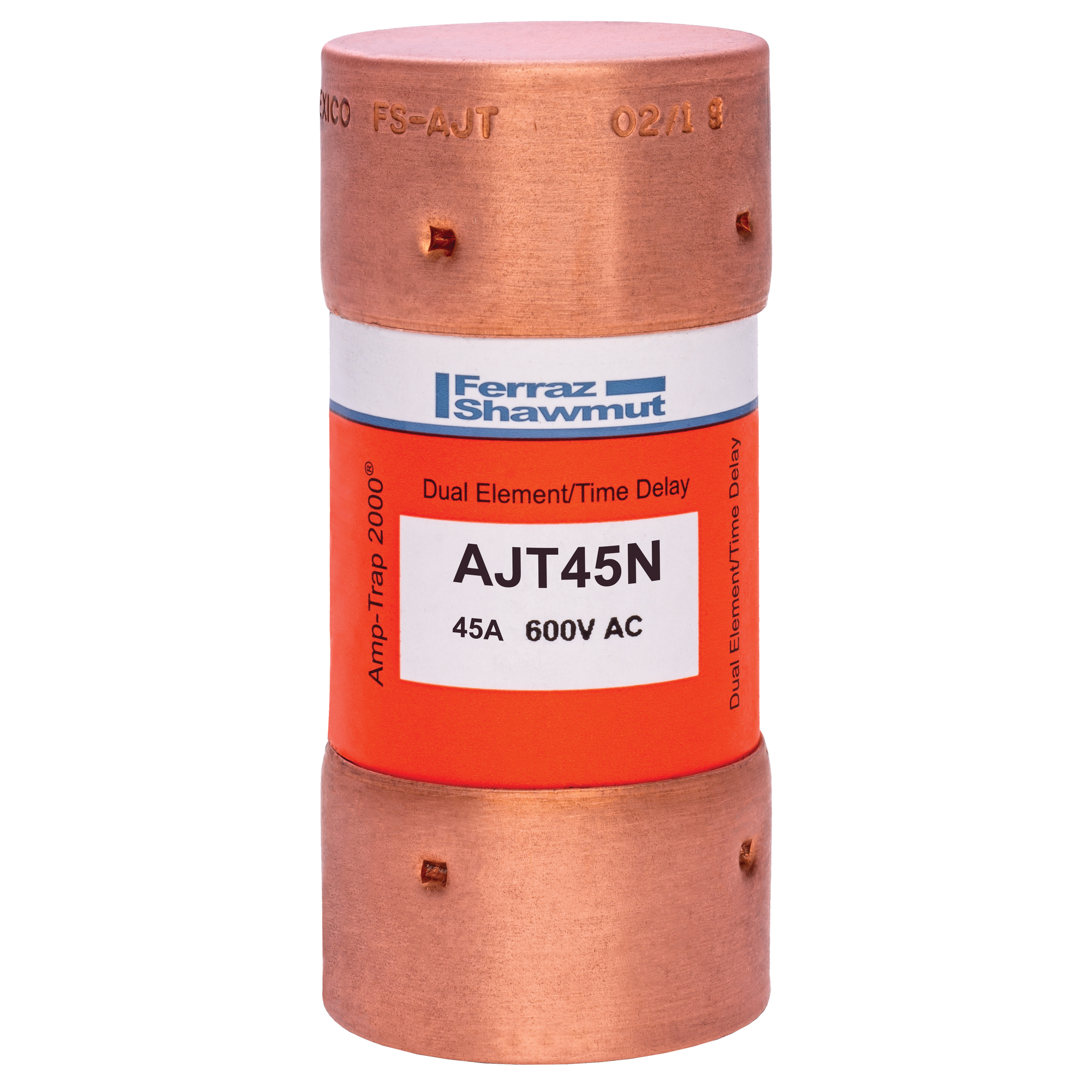 AJT45N Amp-Trap 2000 Low Voltage Time Delay Power Fuse, 45 A, 600 V AC/500 V DC, 200 kA AC/100 kA DC Interrupt, J Class