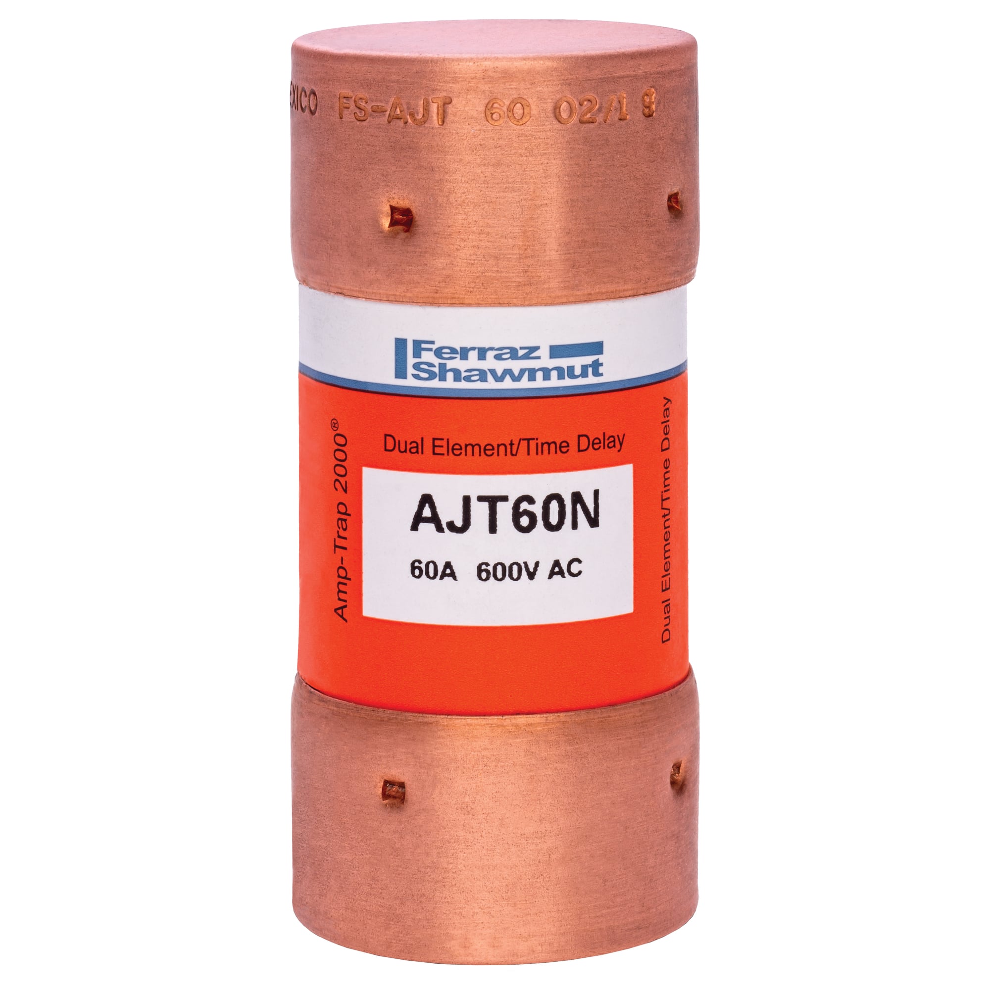 AJT60N Amp-Trap 2000 Low Voltage Time Delay Power Fuse, 60 A, 600 V AC/500 V DC, 200 kA AC/100 kA DC Interrupt, J Class