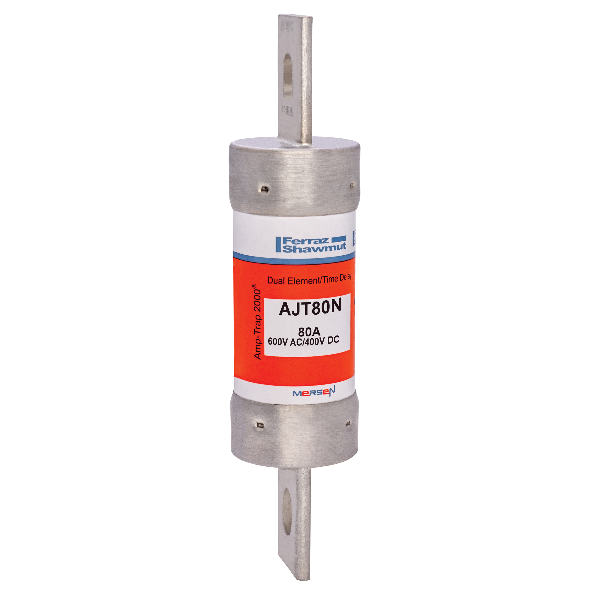 AJT80N Amp-Trap 2000 Low Voltage Time Delay Power Fuse, 80 A, 600 V AC/500 V DC, 200 kA AC/100 kA DC Interrupt, J Class