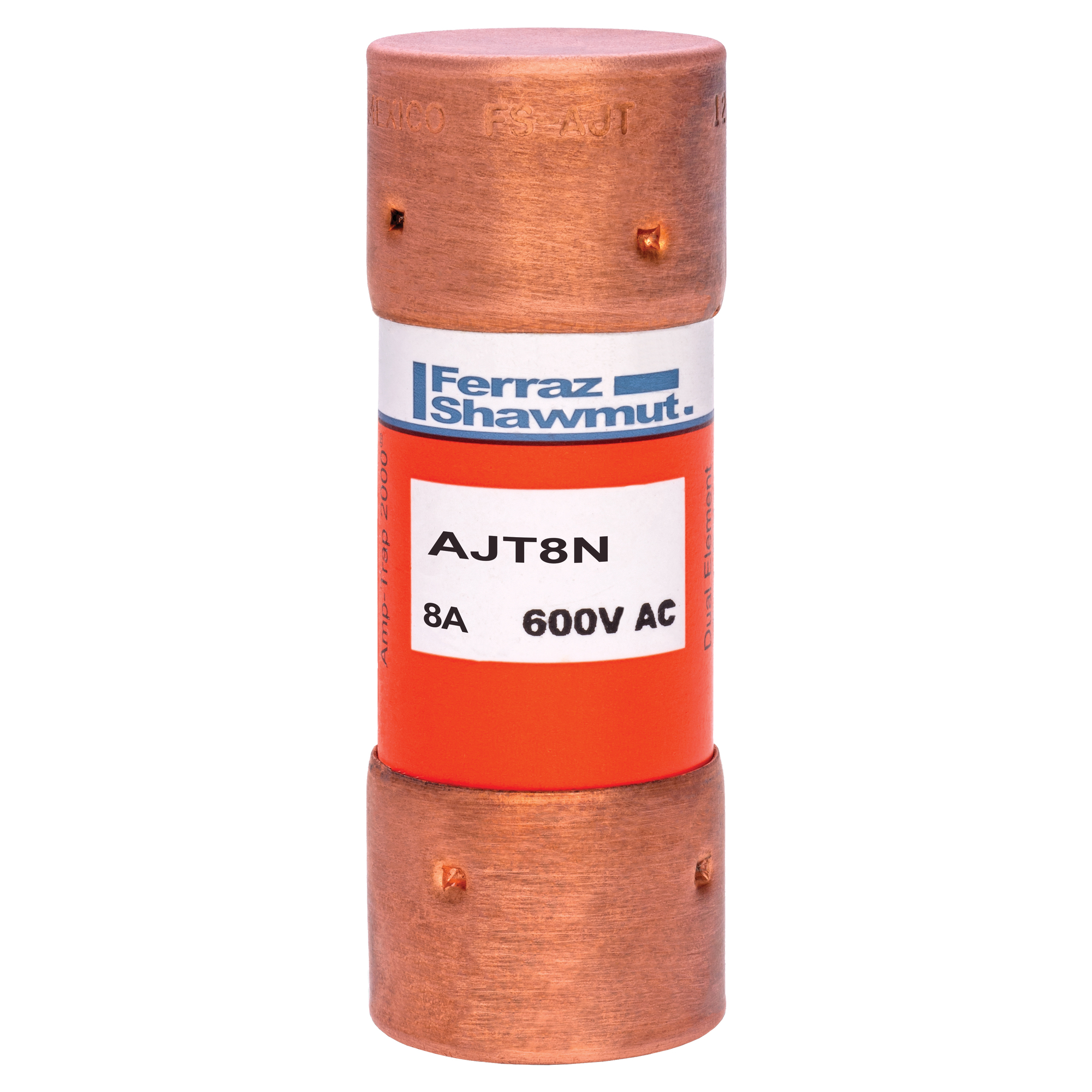 AJT8N Amp-Trap 2000 Low Voltage Time Delay Power Fuse, 8 A, 600 V AC/500 V DC, 200 kA AC/100 kA DC Interrupt, J Class