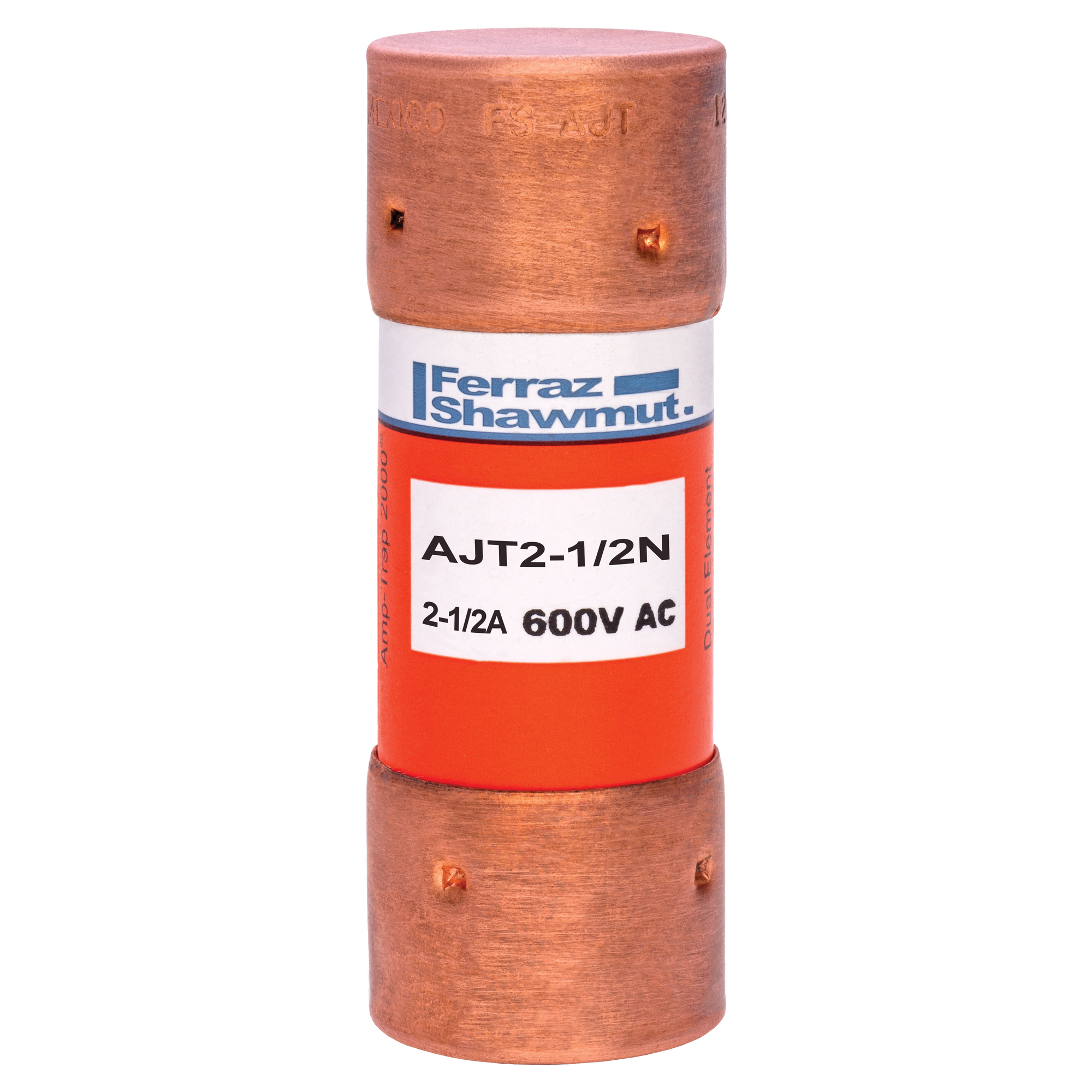 AJT2-1/2N AJT Time Delay Fuse, 2.5 A, 600 V AC/500 V DC, 100 kA at 500 VDC, 200 kA at 600 VAC Interrupt, Class: J