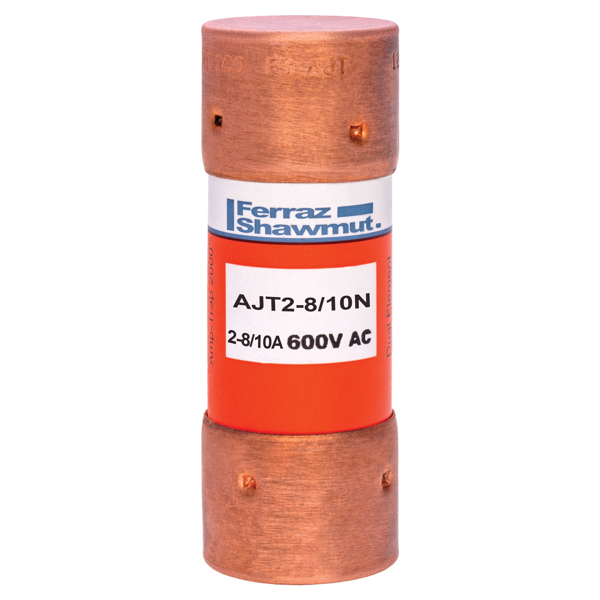 AJT2-8/10N AJT Time Delay Fuse, 2.8 A, 600 V AC/500 V DC, 100 kA at 500 VDC, 200 kA at 600 VAC Interrupt, Class: J