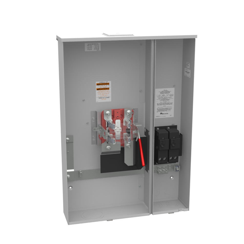 U5890-X-2/200-HSP Single Position Meter Socket with Main Breaker, 320 Amp, 1 Phase, Ringless, Lever, 4 Term, OH and UG with Side Wireway, 240V
