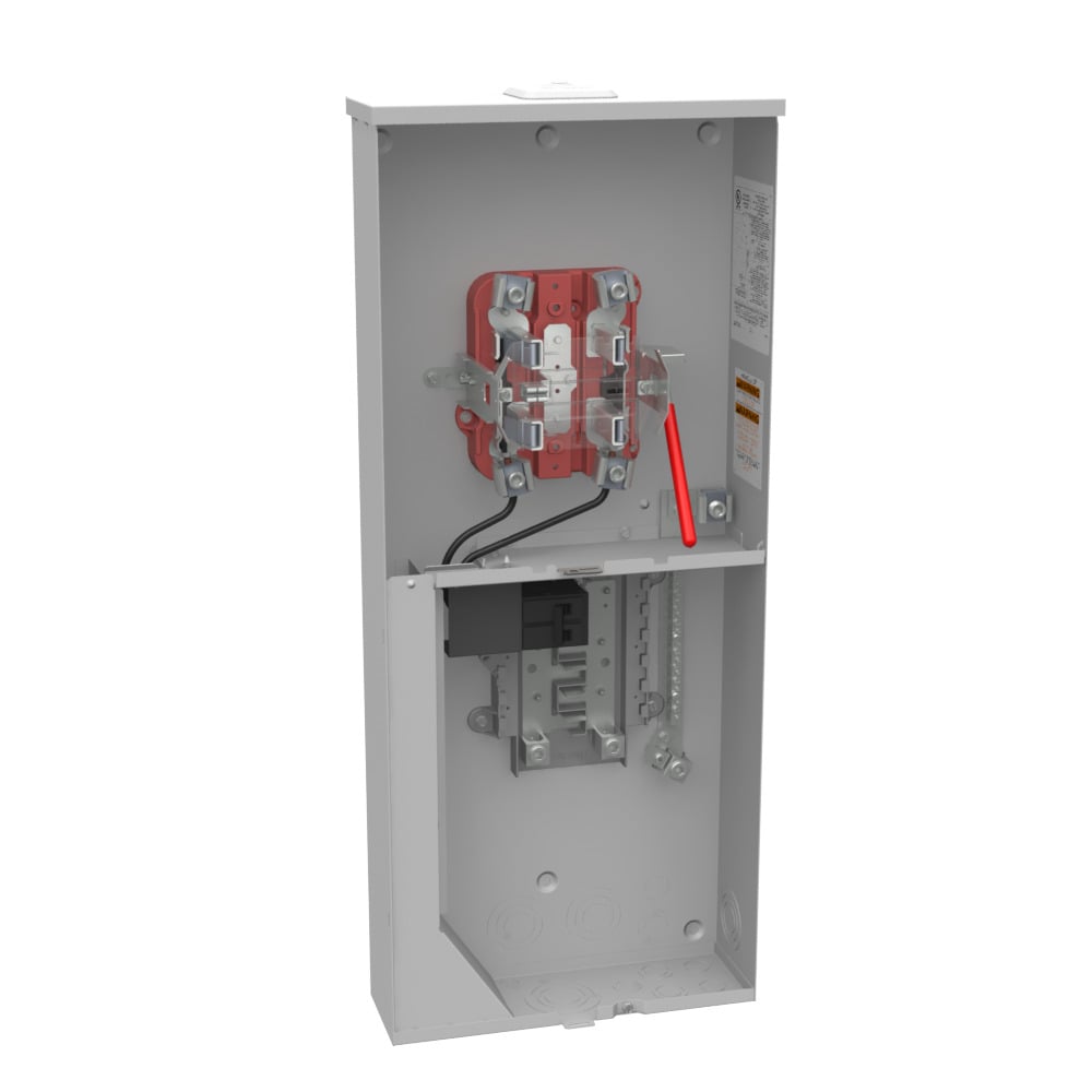 U6281-XL-100-5T9 Single Position Meter Socket with Main and Load Center, 200 Amp, 1 Phase, Ringless, Lever, 5 Term, OH, UG, 240V