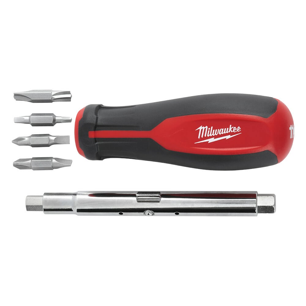 48-22-2760 11-in-1 Round Shank Multi-Bit Screwdriver, 11 Pieces, Tri-Lobe Grip Handle, Forged Steel