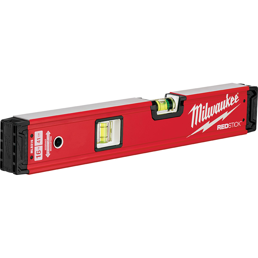 MLBX16 Redstick Box Level, 16 in L, 2 Vials, Aluminum, (2) Level/(3) Plumb Vial Position, 0.0005 in/in Accuracy