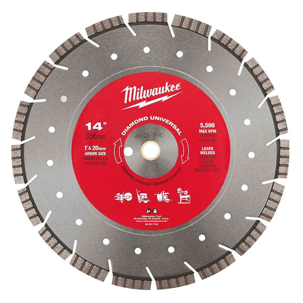 49-93-7140 Universal Segmented Turbo Circular Diamond Saw Blade, 14 in Dia Blade, 1 in, 20 mm Arbor/Shank, Wet/Dry Cutting