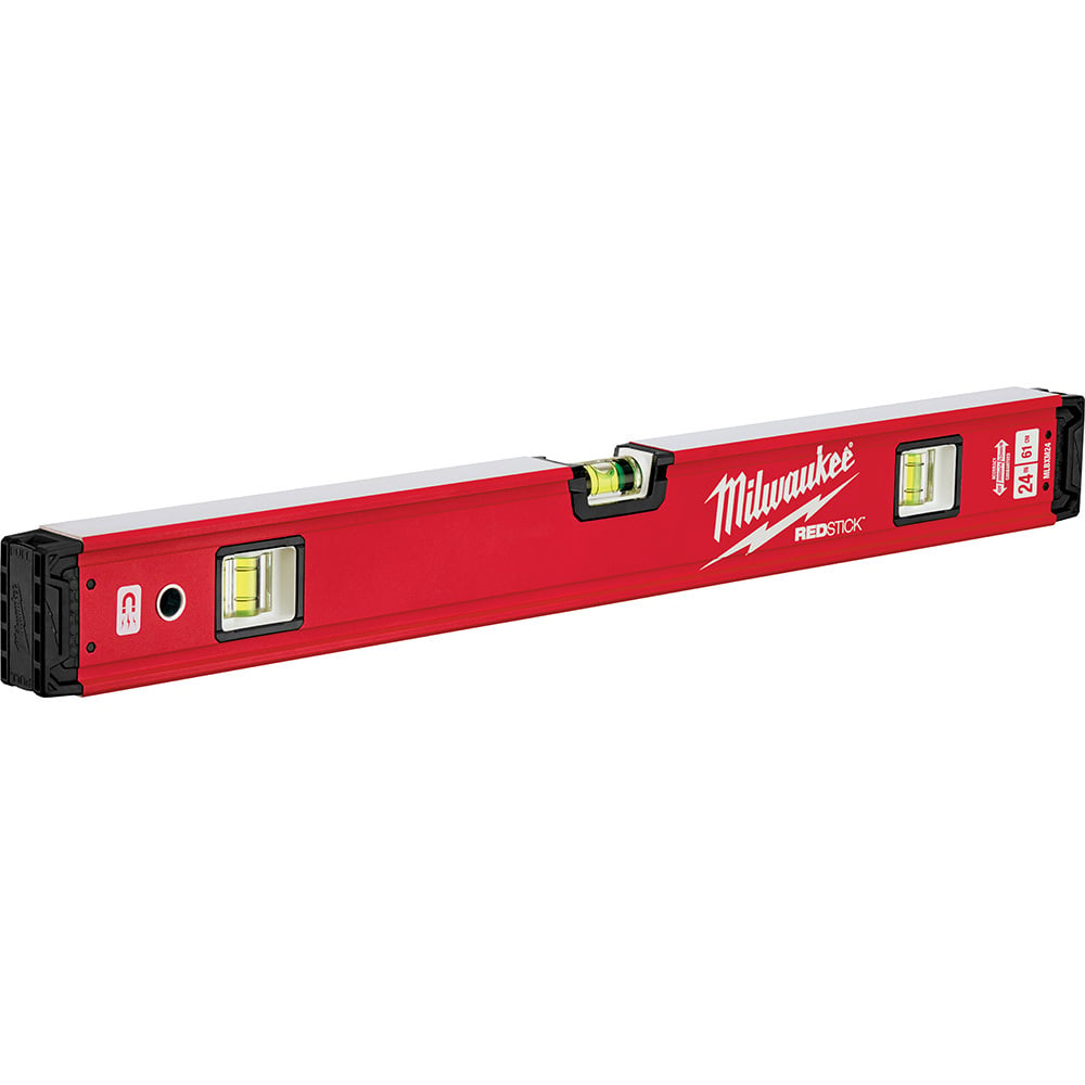 MLBXM24 Redstick Magnetic Box Level, 24 in L, 3 Vials, Aluminum, (1) Level/(2) Plumb Vial Position, 0.0005 in/in Accuracy