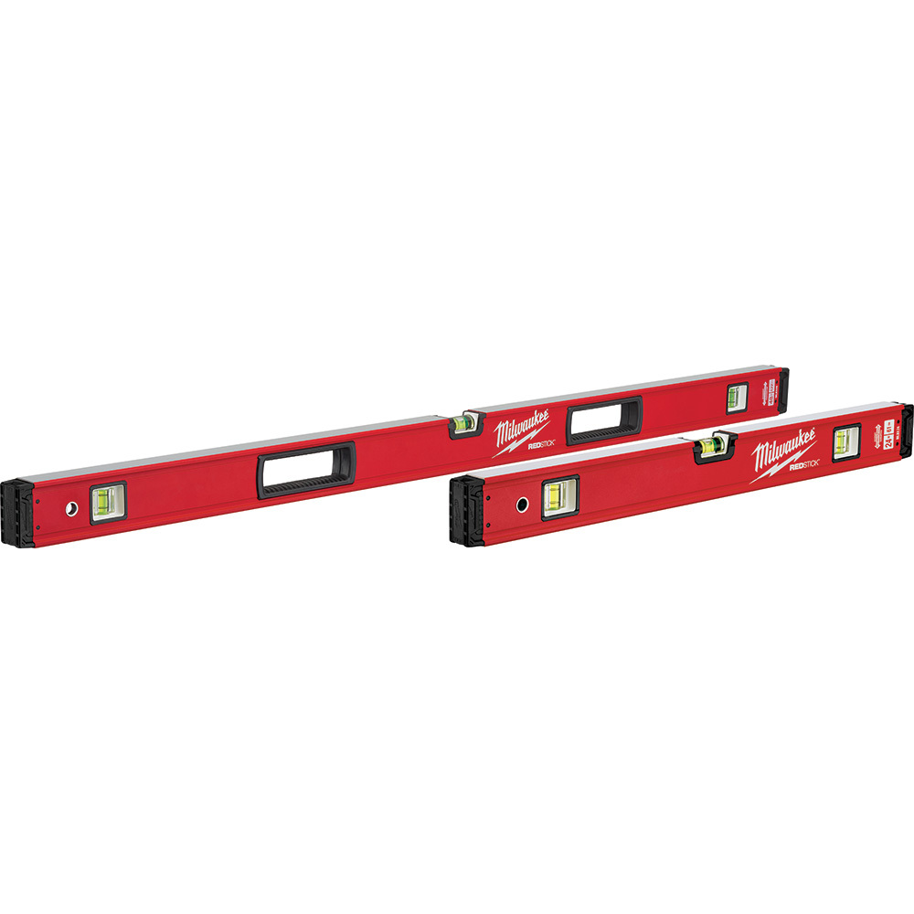 MLBXS48 Redstick Box Level Set, 24 in, 48 in L, 3 Vials, Aluminum, (1) Level/(2) Plumb Vial Position, 0.0005 in/in Accuracy