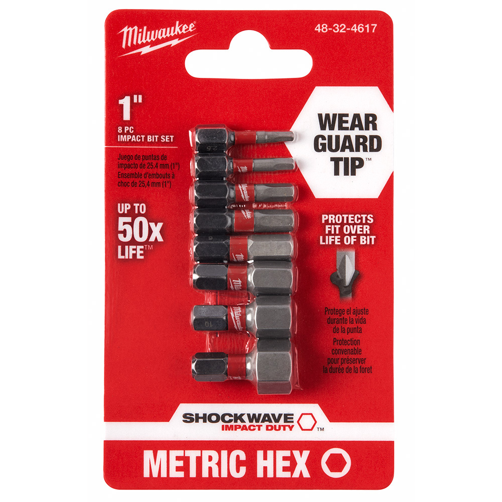 48-32-4617 Shockwave Insert Bit Set, 2.5 mm, 3 mm, 4 mm, 5 mm, 6 mm, 8 mm, 10 mm, 12 mm, 1 in OAL, 1/4 in, Alloy76 Steel