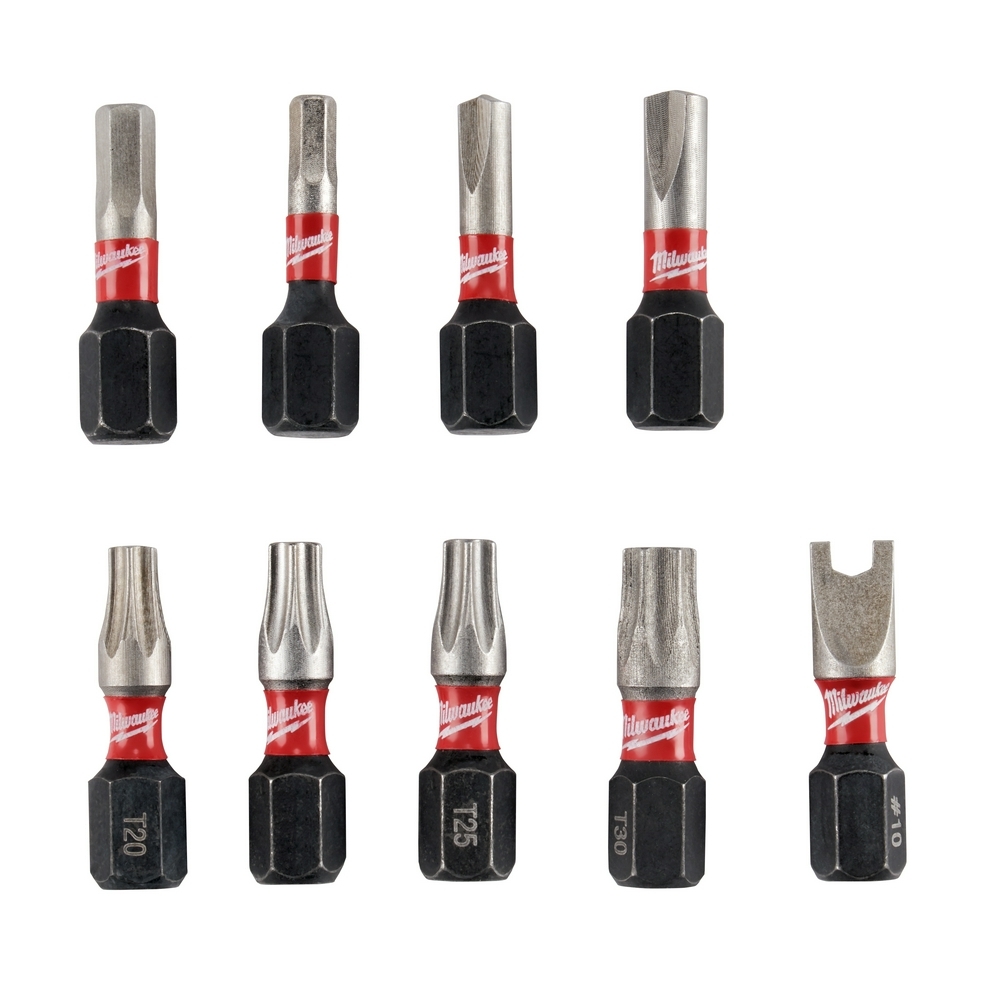 48-32-4620 Shockwave Security Insert Bit Set, 9 Pieces, T-20, T-25, T-30, 1/8 in, 5/32 in Hex, #10 Spanner, 5/32 in, 3/16 in Clutch Tip Size, 1 in L x 1/4 in W Blade, Impact Shank, 76 Alloy Steel