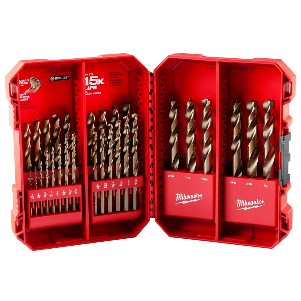 48-89-2332 Red Helix Drill Bit Set, 1/16 in Min Drill Bit, 1/2 in Max Drill Bit, 135 deg Drill Point Angle, 29 Pieces, Cobalt