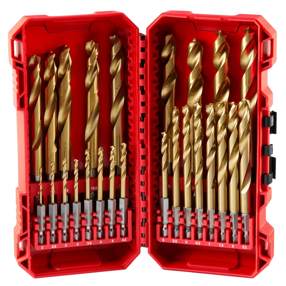 48-89-4861 Red Helix Shockwave Drill Bit Set, 2 mm Min Drill Bit, 13 mm Max Drill Bit, 135 deg Drill Point Angle, 25 Pieces, Titanium Coated