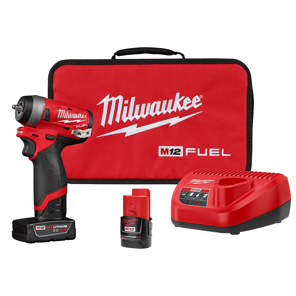2552-22 M12 Stubby Cordless Impact Wrench Kit, 1/4 in Straight Drive, 4000 bpm, 100 ft-lb Torque, 12 V DC, 5.1 in OAL