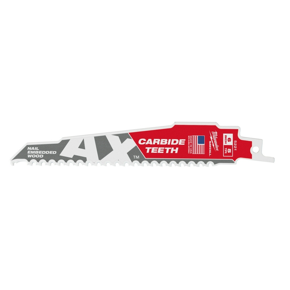 48-00-5521 Sawzall AX Reciprocating Saw Blade, 6 in L x 1 in W, 5 TPI, Carbide Body