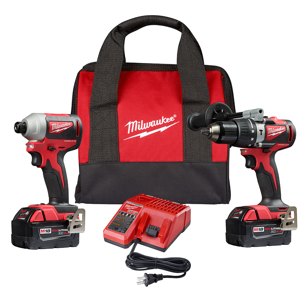 2893-22 M18 2-Tool Brushless Compact Cordless Combination Kit, Tools: Hammer Drill/Driver, Impact Driver and Reciprocating Saw, 18 V DC, 2/4 Ah Lithium-Ion Li-Ion Battery, 2000/3400 rpm, 1/2 in Chuck