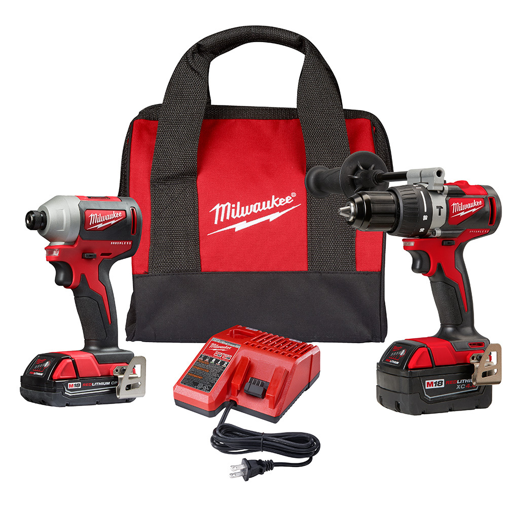 2893-22CX M18 2-Tool Brushless Compact Cordless Combination Kit, Tools: Hammer Drill/3-Speed Impact Driver, 18 V DC, 4 Ah Lithium-Ion Li-Ion Battery, 2000/3400 rpm, 1/2 in Chuck