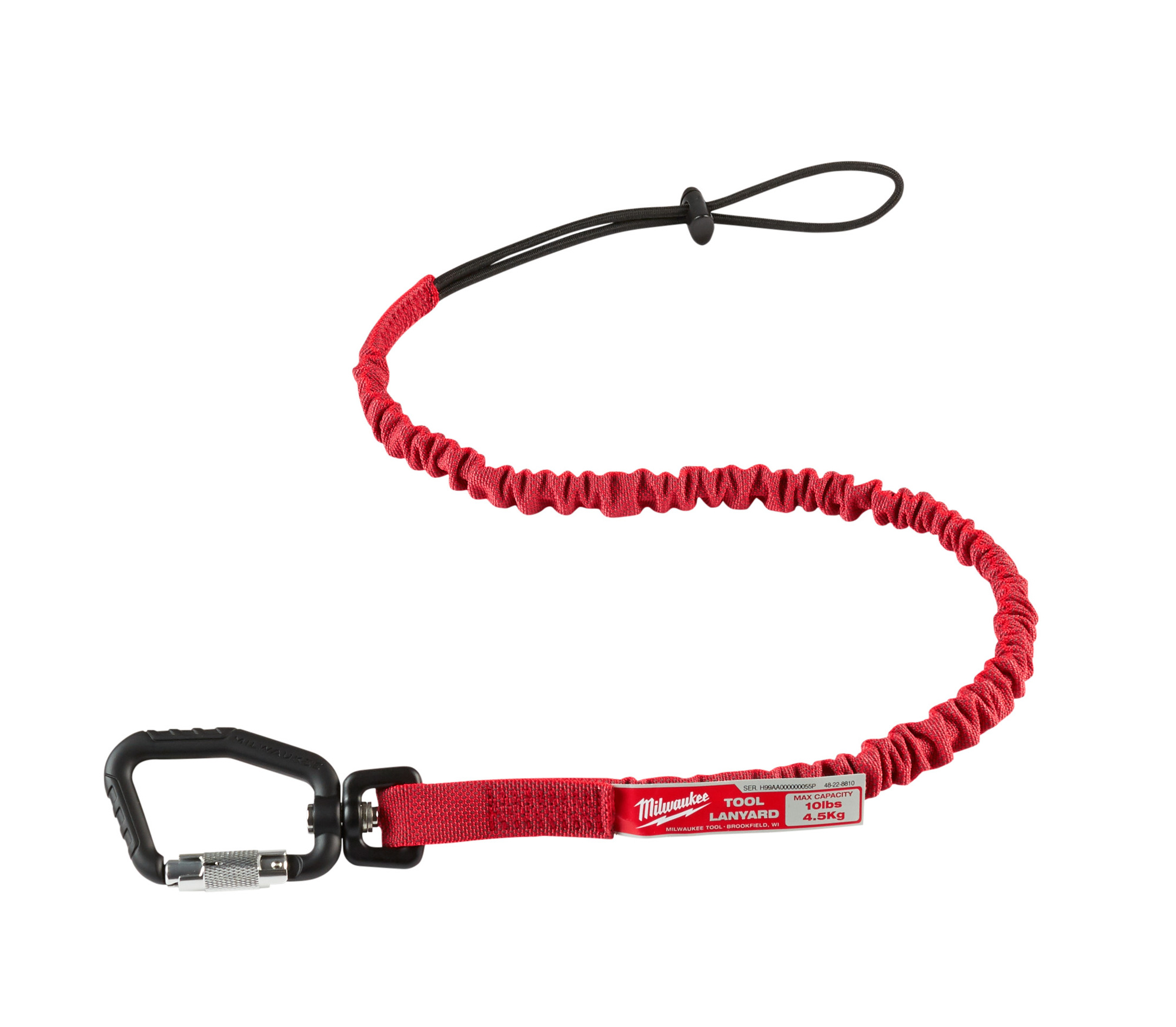 48-22-8810 Locking Tool Lanyard, 10 lb Capacity, Loop/Carabiner Connection, Nylon/Rubber