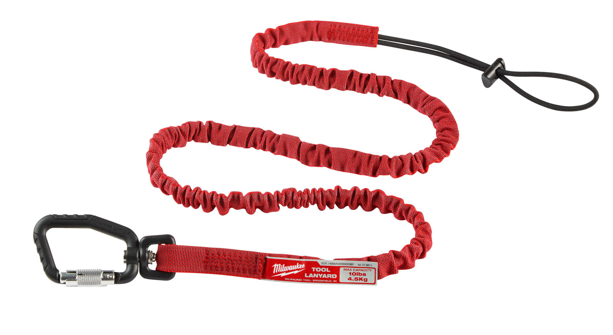 48-22-8811 Extended Reach Locking Tool Lanyard, 10 lb Capacity, Loop/Carabiner Connection, Nylon/Rubber