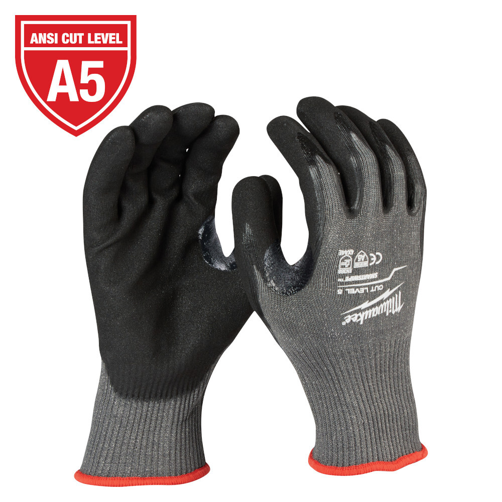 48-22-8951 Dipped Gloves, M, Nylon, Knit Wrist Cuff, Resists: Cut and Puncture, ANSI Cut-Resistance Level: A5, ANSI Puncture-Resistance Level: 4