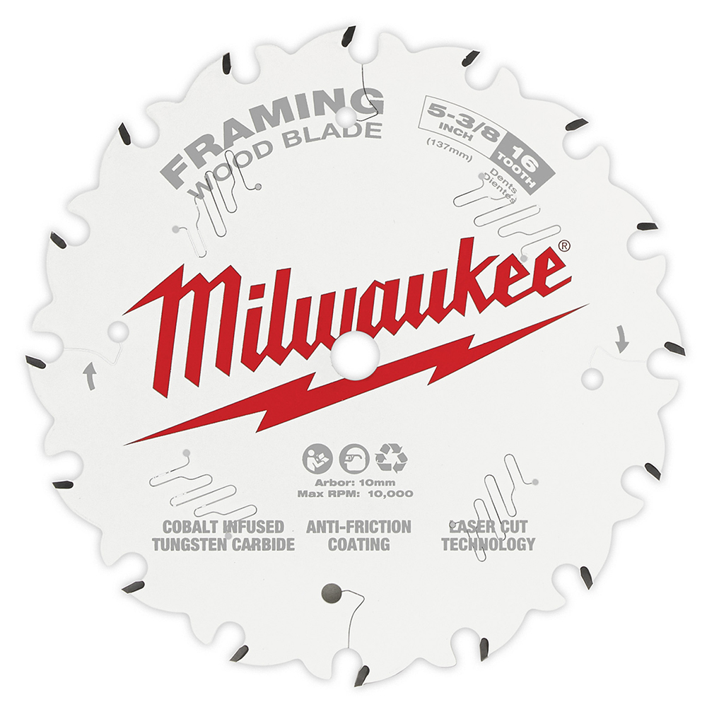 48-40-0522 Framing Thin Kerf Circular Saw Blade, 5-3/8 in Dia x 1.05 in THK, 10 mm Arbor, Carbide Blade, 16 Teeth