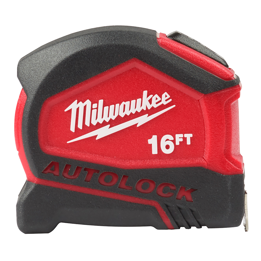 48-22-6816 Compact Autolock Measuring Tape With Belt Clip, 16 ft L x 27 mm W Blade, Steel Blade, 1/16 in Graduation
