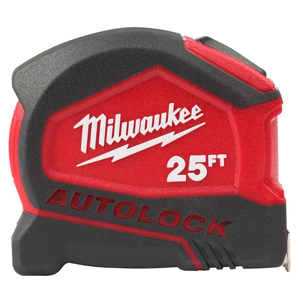 8-22-6825 Compact Autolock Measuring Tape With Belt Clip, 25 ft L x 27 mm W Blade, Steel Blade, 1/16 in Graduation