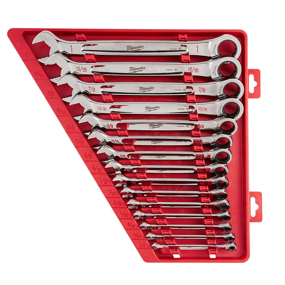 48-22-9416 Max Bite Combination Ratcheting Wrench Set, 15 Pieces, Polished Chrome