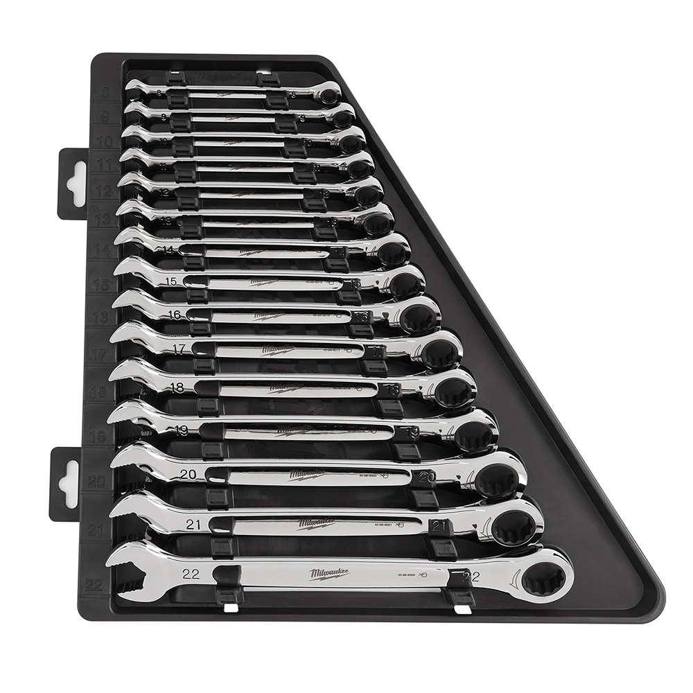 48-22-9516 Max Bite Combination Ratcheting Wrench Set, 15 Pieces, Polished Chrome
