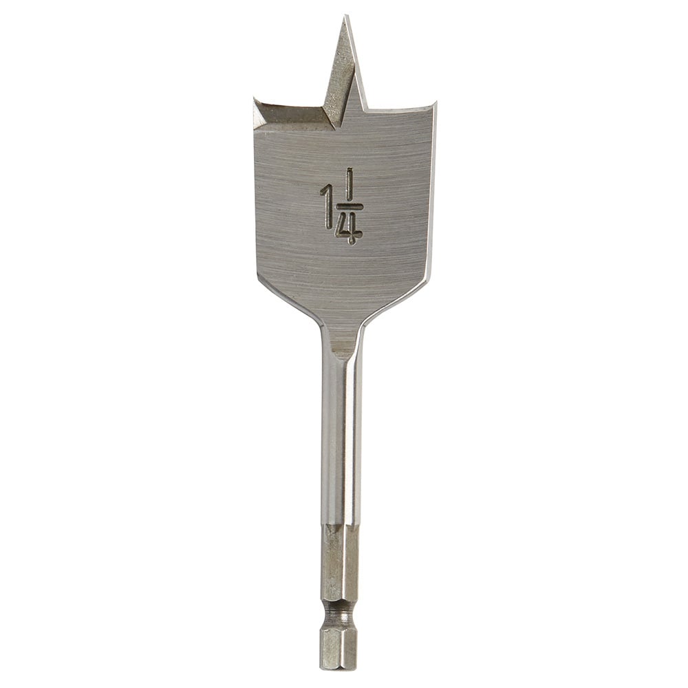 48-27-0015 Spade Boring Bit, 1-1/4 in Dia, 4-1/2 in OAL, Flat Flute, 1/4 in Shank