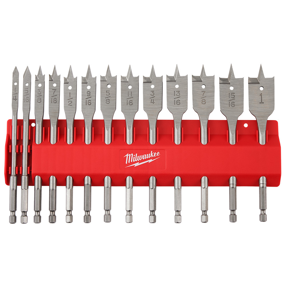 48-27-1520 Spade Flat Boring Bit Set, 9/16 in Min Drill Bit, 1 in Max Drill Bit, 13 Pieces, High Carbon Steel