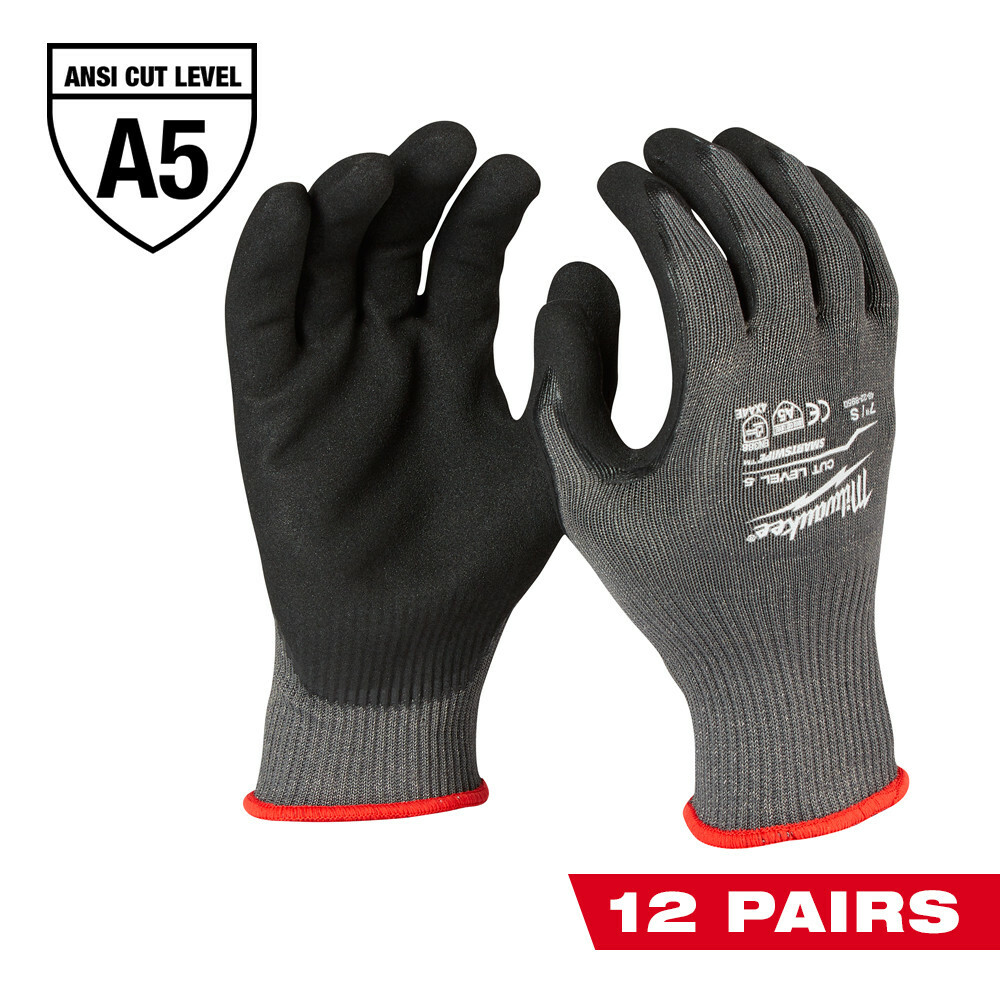 48-22-8952B Dipped Gloves, L, Nylon, Knit Wrist Cuff, Resists: Abrasion, TDM, Tear, Puncture, ANSI Cut-Resistance Level: 5, ANSI Puncture-Resistance Level: 4