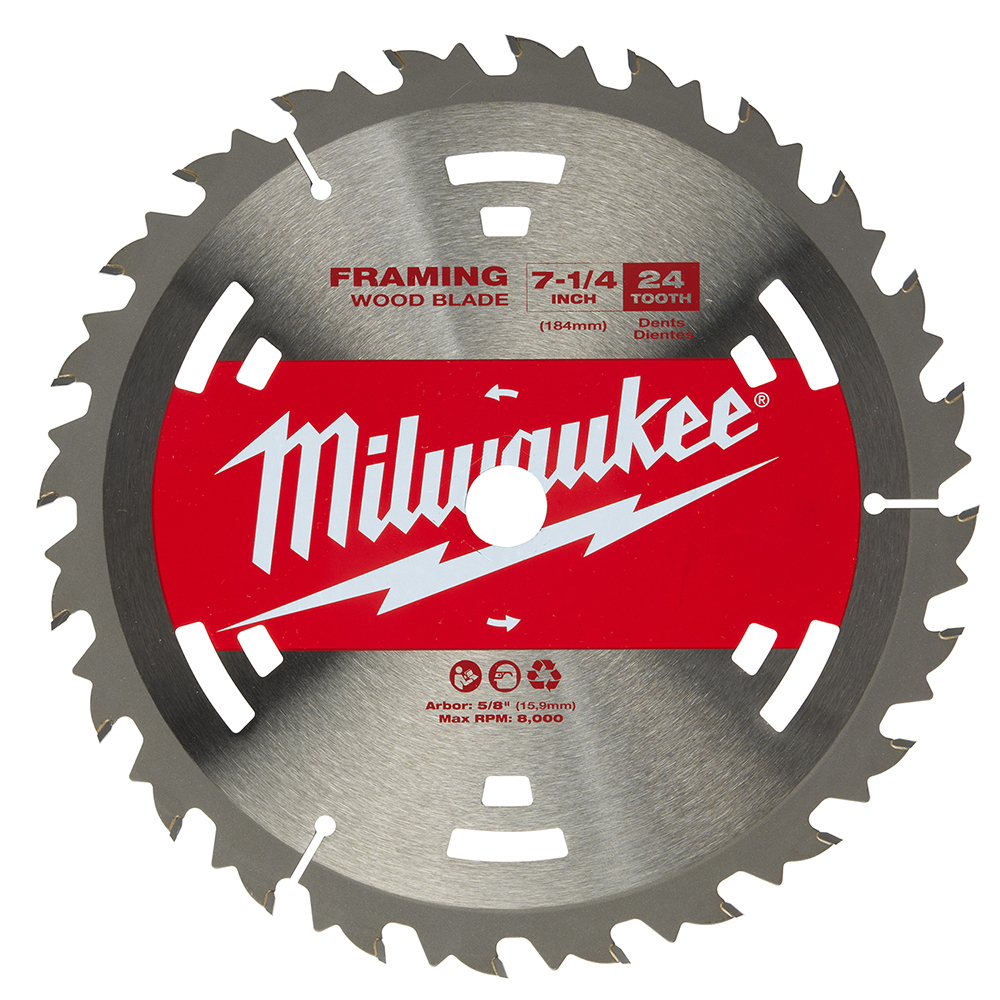 48-41-0710 Framing Thin Kerf Circular Saw Blade, 7-1/4 in Dia, 5/8 in Arbor, Carbide Blade, 24 Teeth