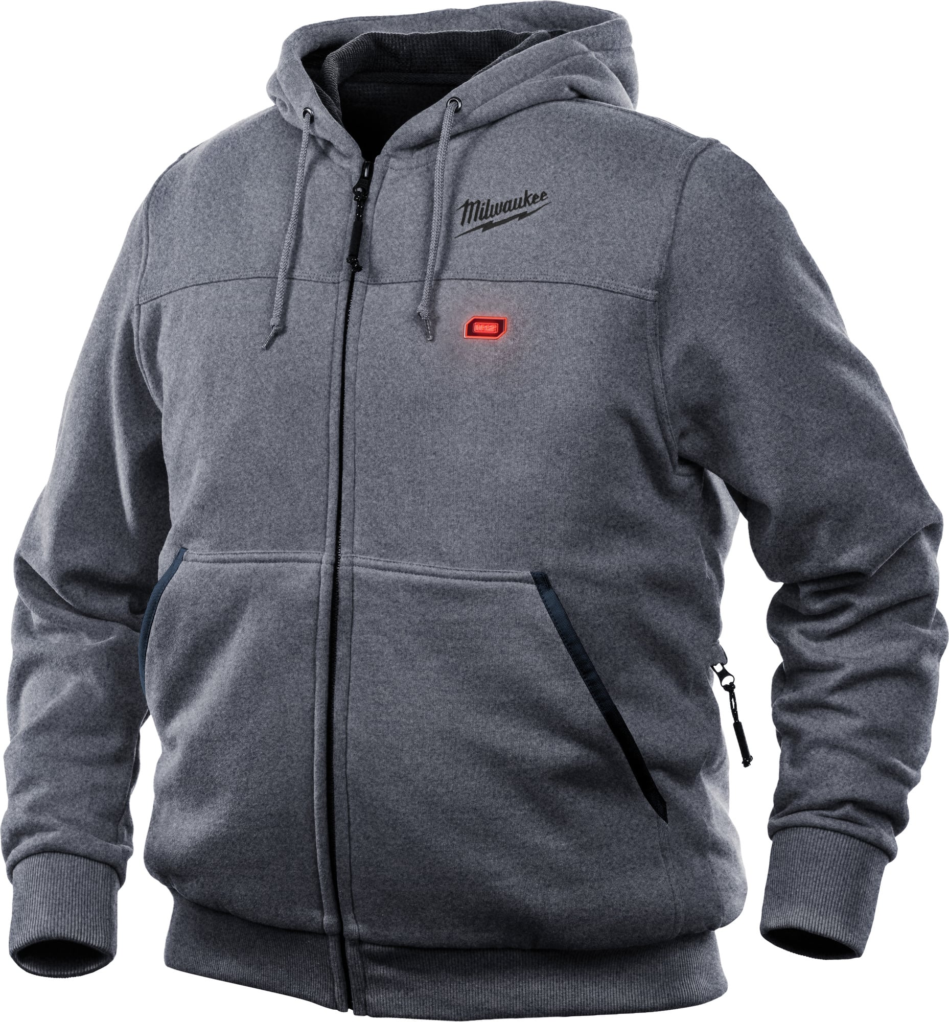 302G-20L M12 Insulated Heated Hoodie, L, Gray, Cotton/Brushed Tricot Lining/Polyester, 42 to 44 in Chest, Resists: Water and Wind